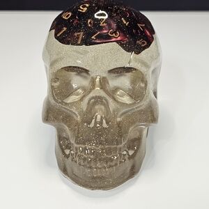 3" Handmade Resin Skull With Gaming Dice and Holographic Glitter